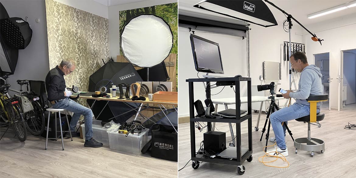 Making-of-Bild von Imageaufnahmen des Kopfhörers OAE2 von Grell im Studio 7. Stock Hannover mit Fotograf Daniel Möller