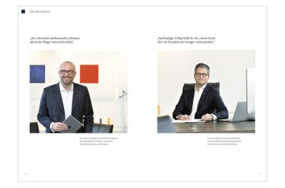 Layout mit Imageaufnahmen Gesamtprospekt der MediFox GmbH von Fotograf Daniel Möller Hannover