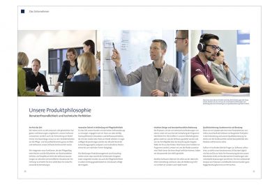 Layout mit Imageaufnahmen Gesamtprospekt der MediFox GmbH von Fotograf Daniel Möller Hannover