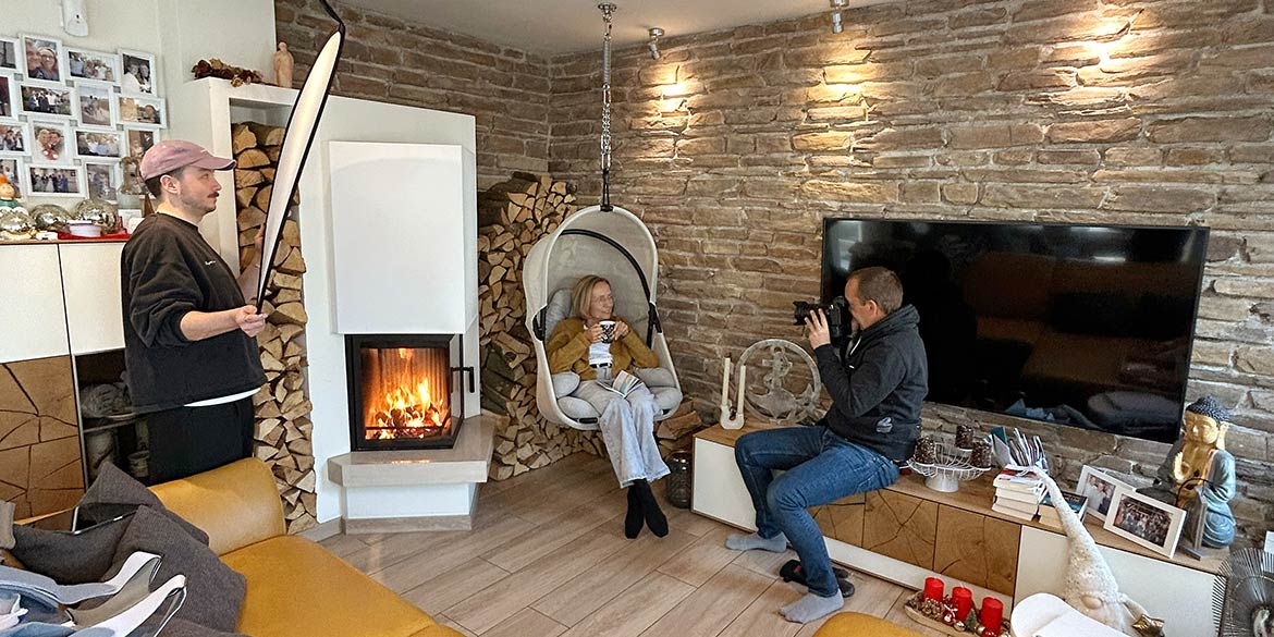 Making-of-Bild von Portraitaufnahmen einer Patientin für Sanofi Aventis mit Fotograf Daniel Möller aus Hannover