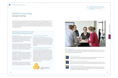 Layout mit Imageaufnahmen Gesamtprospekt der MediFox GmbH von Fotograf Daniel Möller Hannover