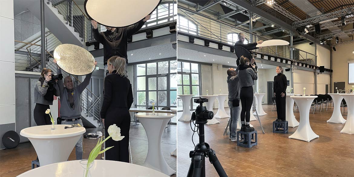 Making-of-Bild Imageaufnahmen Werkhof Hannover mit Fotograf mit Daniel Möller und Azubi Janka Scheffler