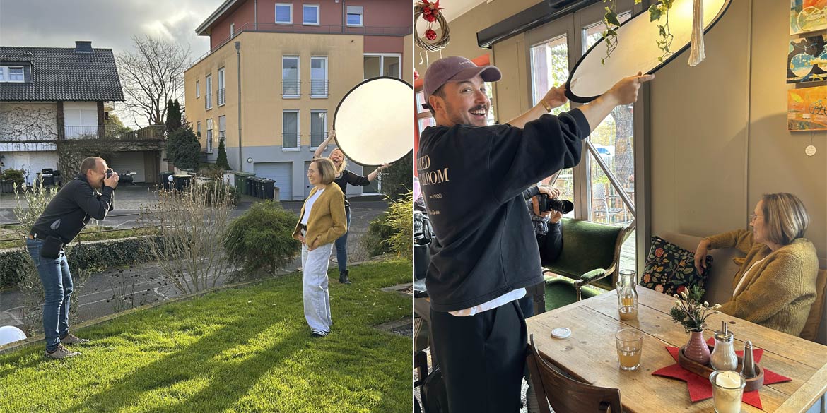 Making-of-Bild von Portraitaufnahmen einer Patientin für Sanofi Aventis mit Fotograf Daniel Möller aus Hannover