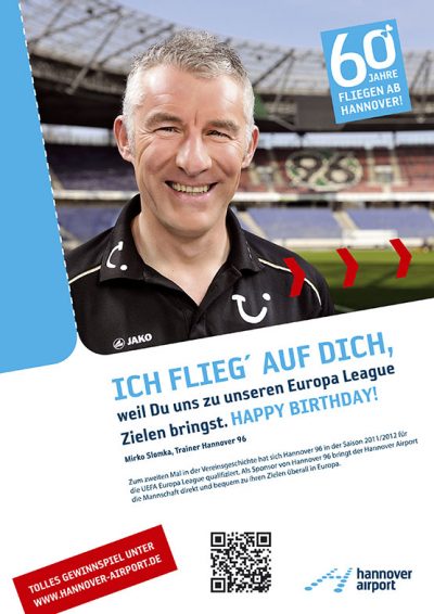 Testimonial-Anzeige mit Mirko Slomka von Hannover 96 zum 60. Geburtstag des Hannover Airport Fotograf Daniel Möller Hannover